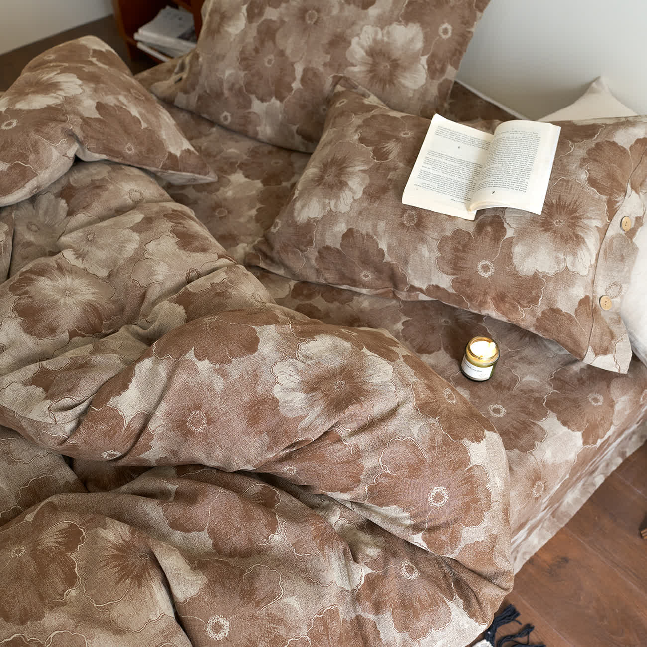 Set di biancheria da letto in garza di cotone floreale tinto in filo (4 pezzi)