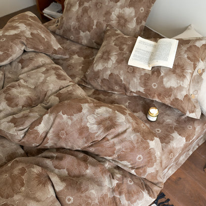Set di biancheria da letto in garza di cotone floreale tinto in filo (4 pezzi)