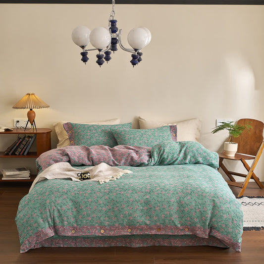 Set di biancheria da letto in garza di cotone con bottoni floreali Refresh (4 pezzi)
