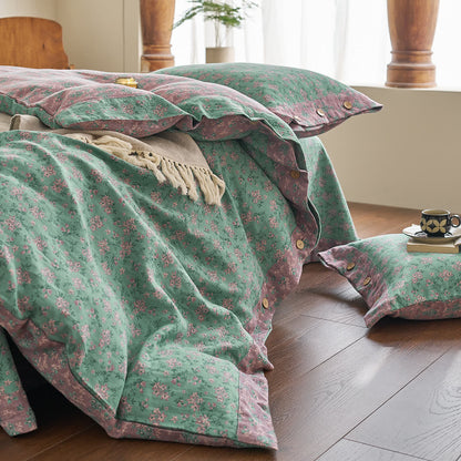 Set di biancheria da letto in garza di cotone con bottoni floreali Refresh (4 pezzi)