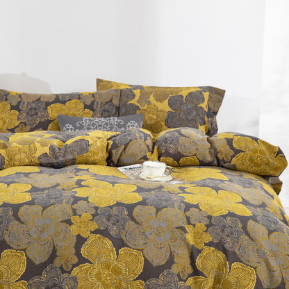 Elegante set di biancheria da letto con bottoni in garza di cotone floreale (4 pezzi)