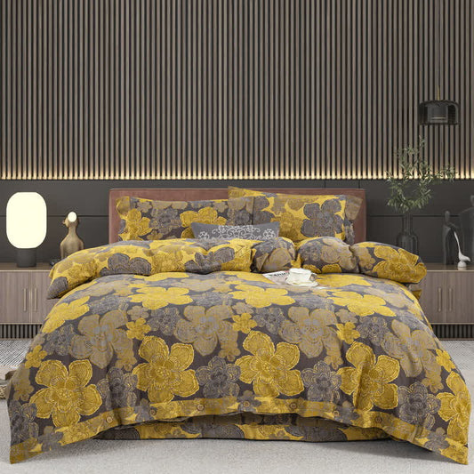 Elegante set di biancheria da letto con bottoni in garza di cotone floreale (4 pezzi)