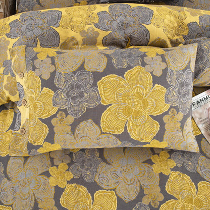 Elegante set di biancheria da letto con bottoni in garza di cotone floreale (4 pezzi)