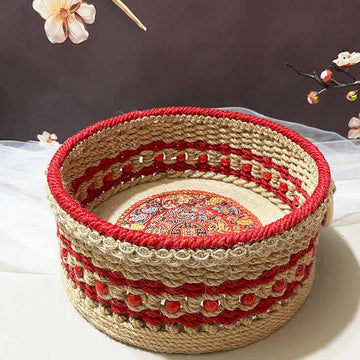 Cestino portaoggetti da tavolo fatto a mano in corda di canapa. - 25cm x 25cm x 11cm"A - image 0