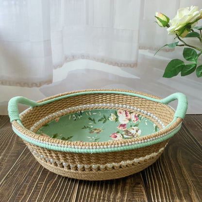 Elegante cestino portaoggetti da tavolo fatto a mano con rose