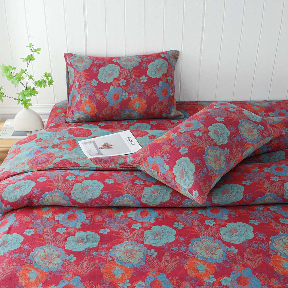 Federe in garza a doppio strato con motivo floreale jacquard (2 pezzi)