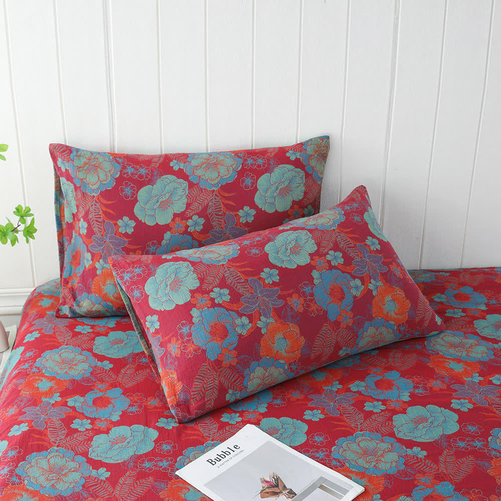 Federe in garza a doppio strato con motivo floreale jacquard (2 pezzi)