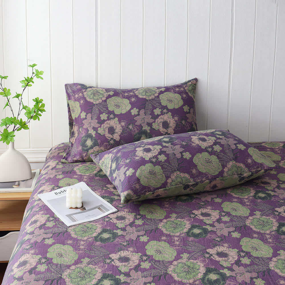 Federe in garza a doppio strato con motivo floreale jacquard (2 pezzi)