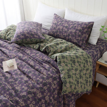 Federe morbide in garza di cotone jacquard floreale (2 pezzi)
