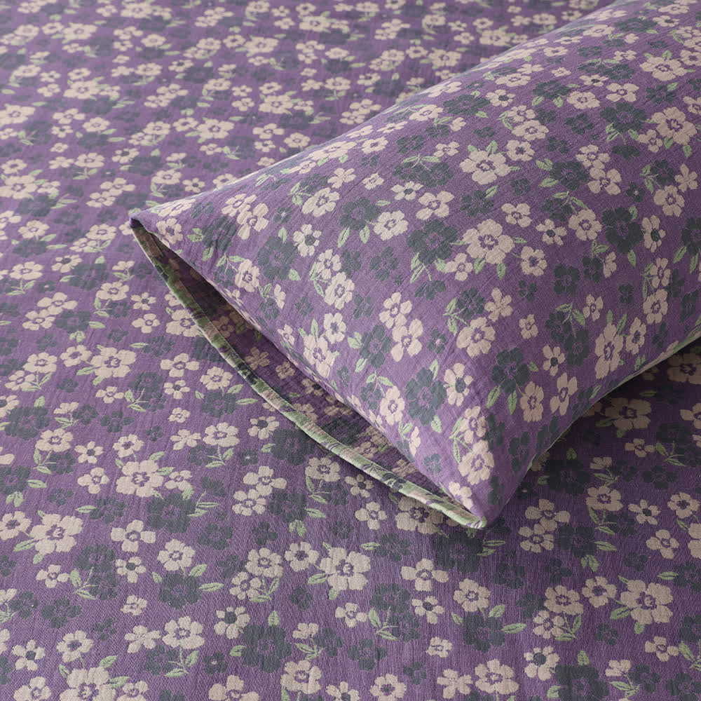 Federe morbide in garza di cotone jacquard floreale (2 pezzi)