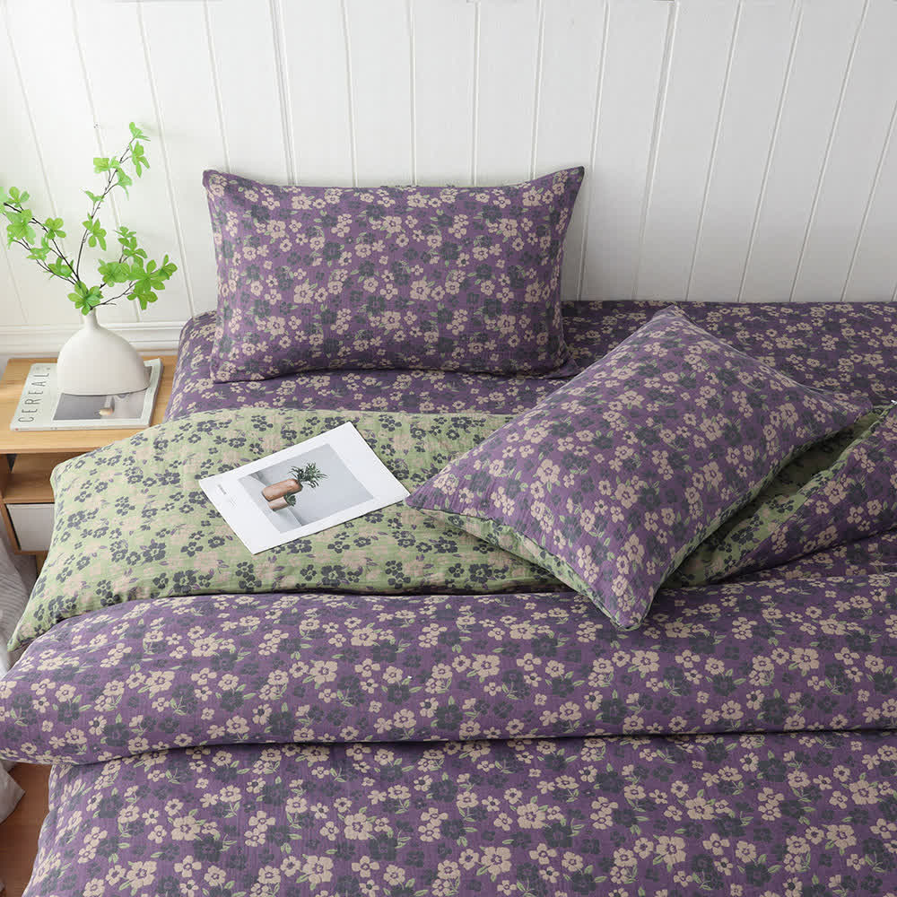 Federe morbide in garza di cotone jacquard floreale (2 pezzi)