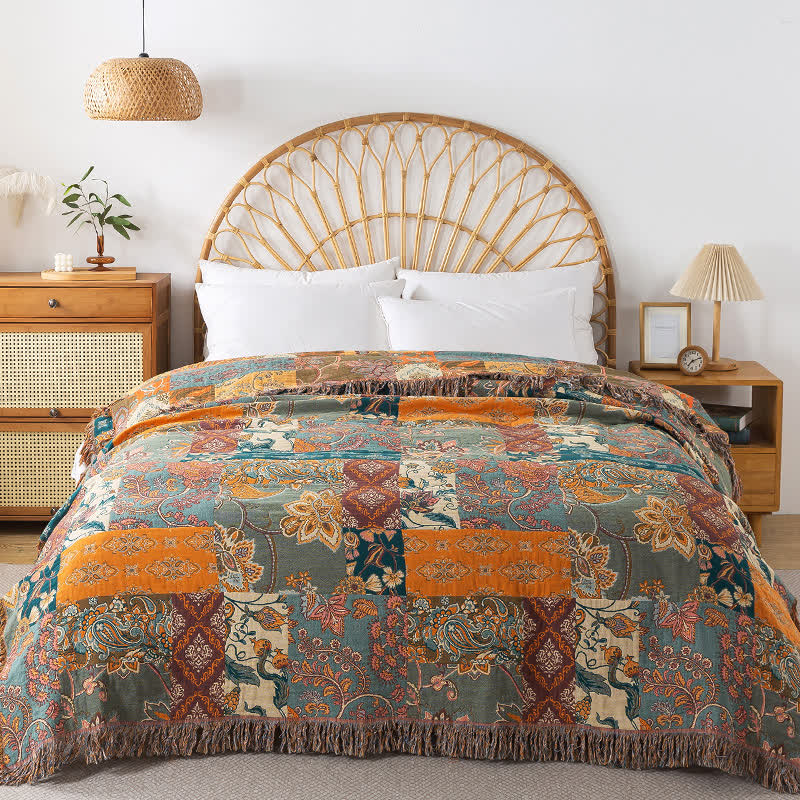 Coperta reversibile per divano in garza di cotone bohémien