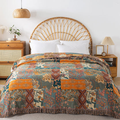 Coperta reversibile per divano in garza di cotone bohémien