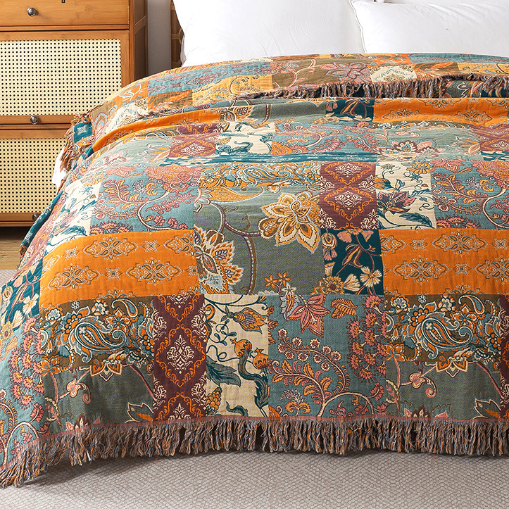 Coperta reversibile per divano in garza di cotone bohémien