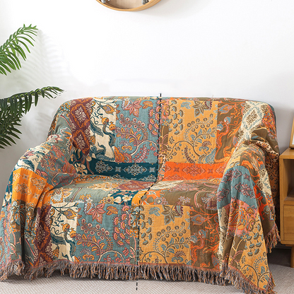 Coperta reversibile per divano in garza di cotone bohémien