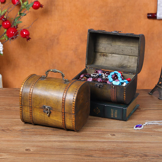 Scatola portaoggetti da tavolo in legno vintage con maniglia