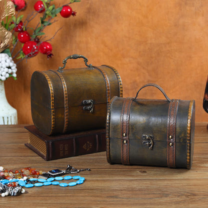 Scatola portaoggetti da tavolo in legno vintage con maniglia