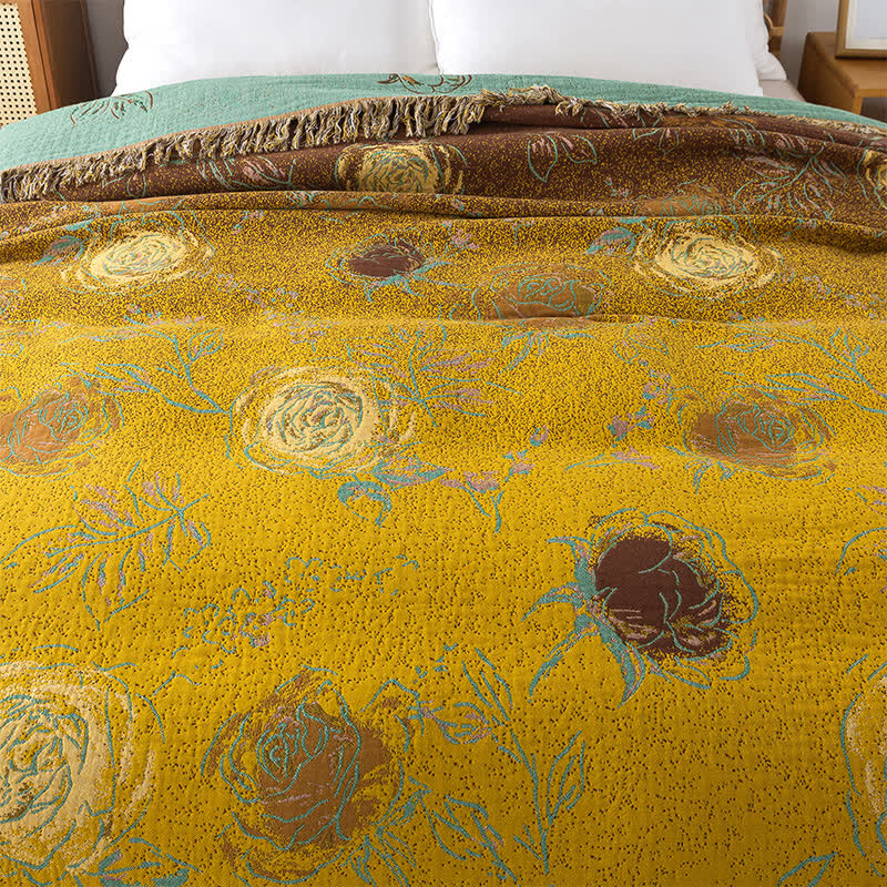 Trapunta reversibile in garza di cotone con rose vintage
