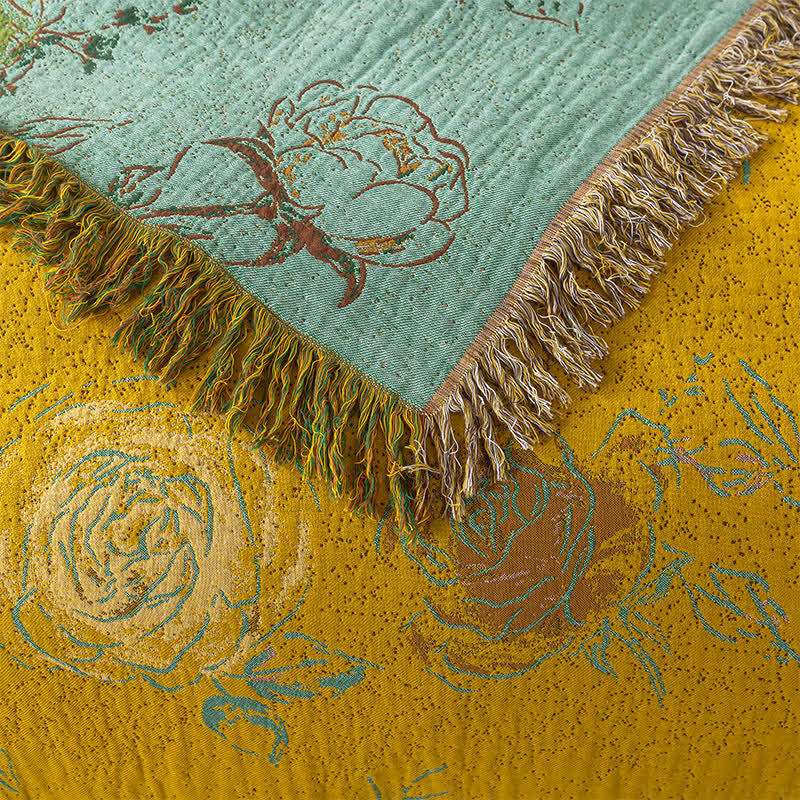 Trapunta reversibile in garza di cotone con rose vintage