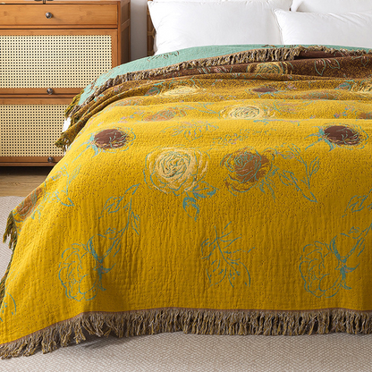 Trapunta reversibile in garza di cotone con rose vintage