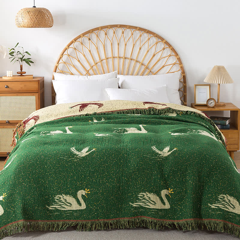 Elegante trapunta reversibile in garza di cotone d'oca con nappe