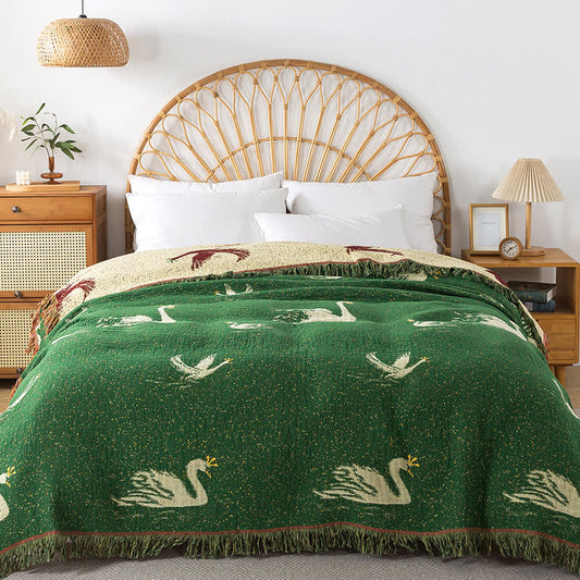 Elegante trapunta reversibile in garza di cotone d'oca con nappe