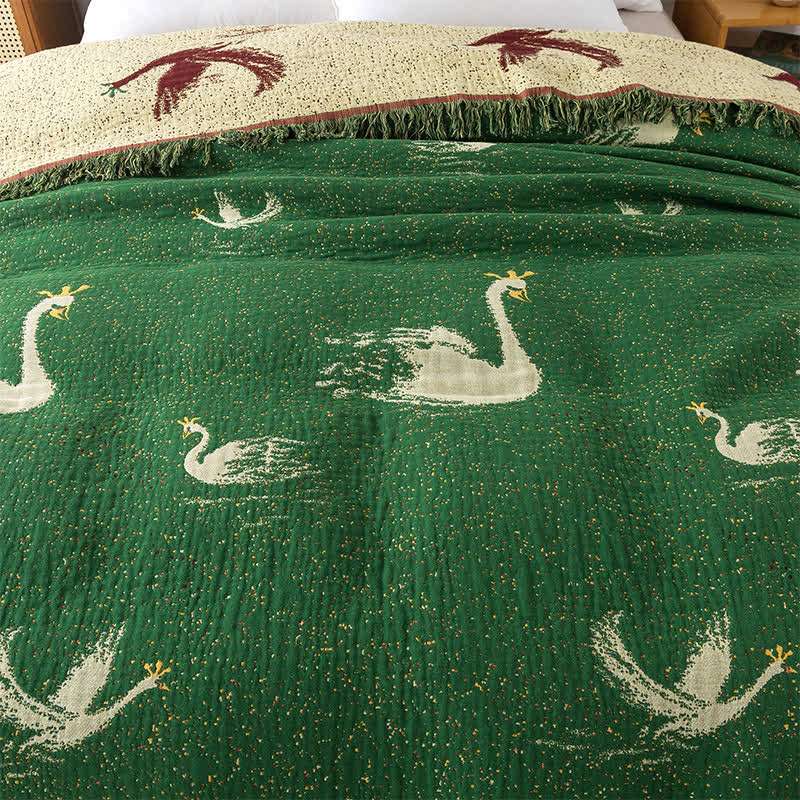 Elegante trapunta reversibile in garza di cotone d'oca con nappe