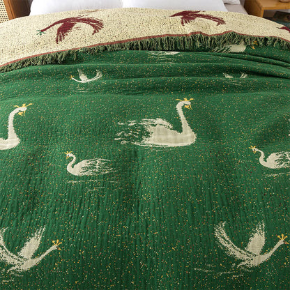 Elegante trapunta reversibile in garza di cotone d'oca con nappe