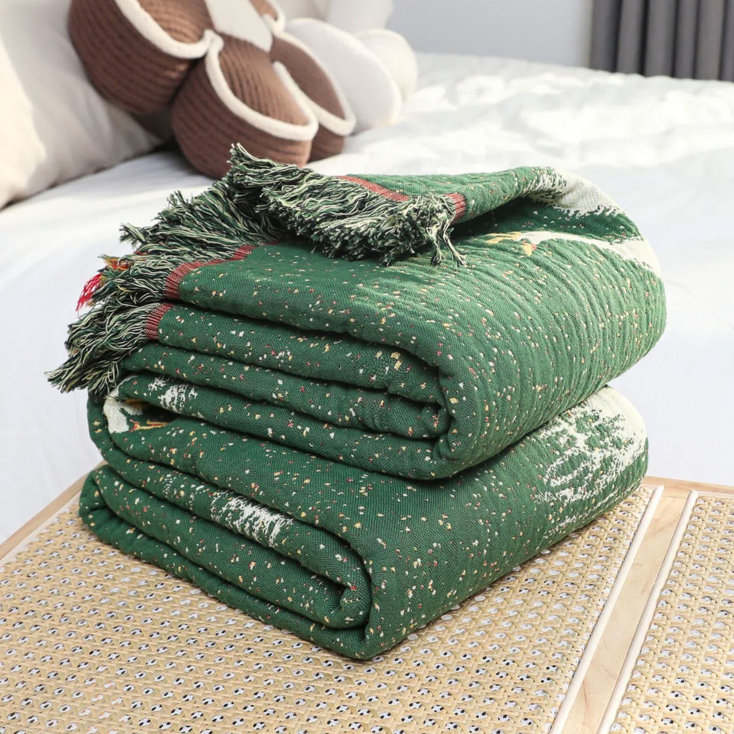 Elegante trapunta reversibile in garza di cotone d'oca con nappe