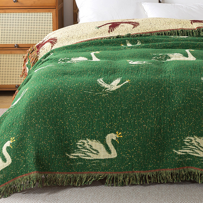 Elegante trapunta reversibile in garza di cotone d'oca con nappe