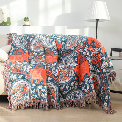 Coperta per divano in cotone con nappa di elefante Paisley