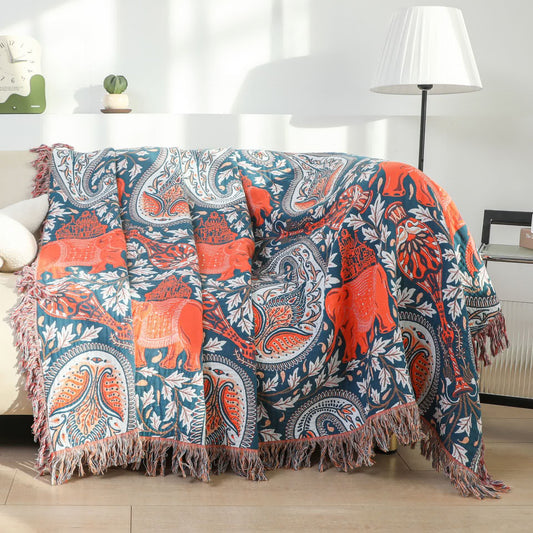 Coperta per divano in cotone con nappa di elefante Paisley