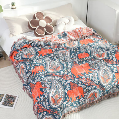 Coperta per divano in cotone con nappa di elefante Paisley