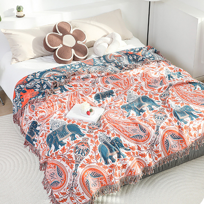 Coperta per divano in cotone con nappa di elefante Paisley