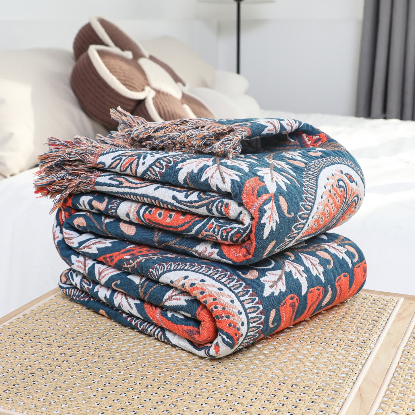 Coperta per divano in cotone con nappa di elefante Paisley