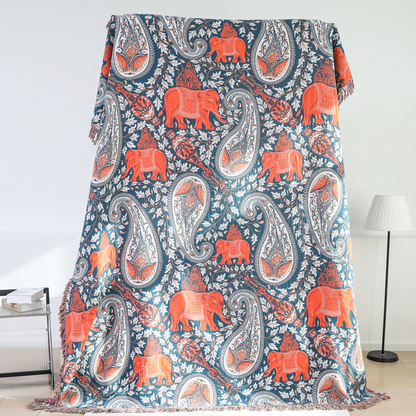 Coperta per divano in cotone con nappa di elefante Paisley