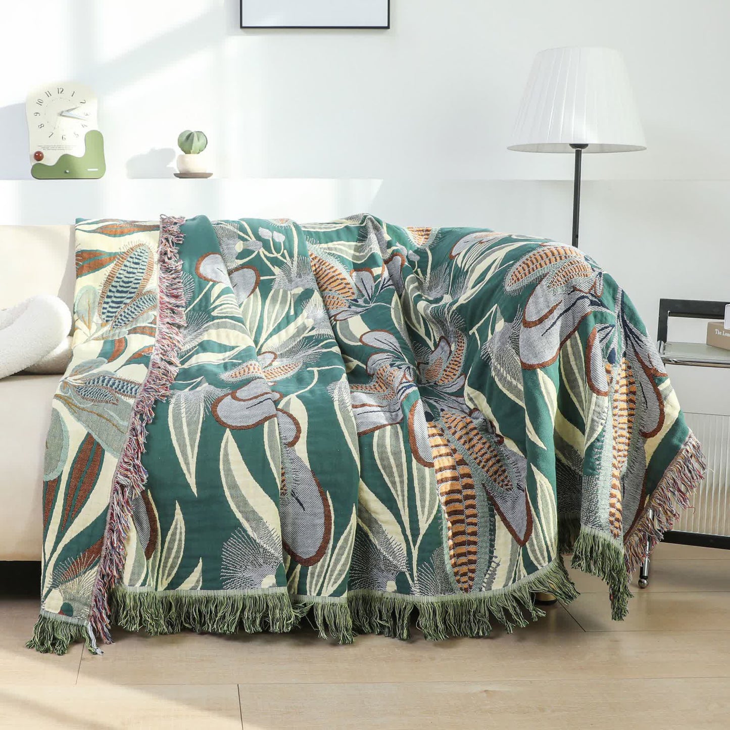 Coperta per divano in garza di cotone e mais rurale con nappe
