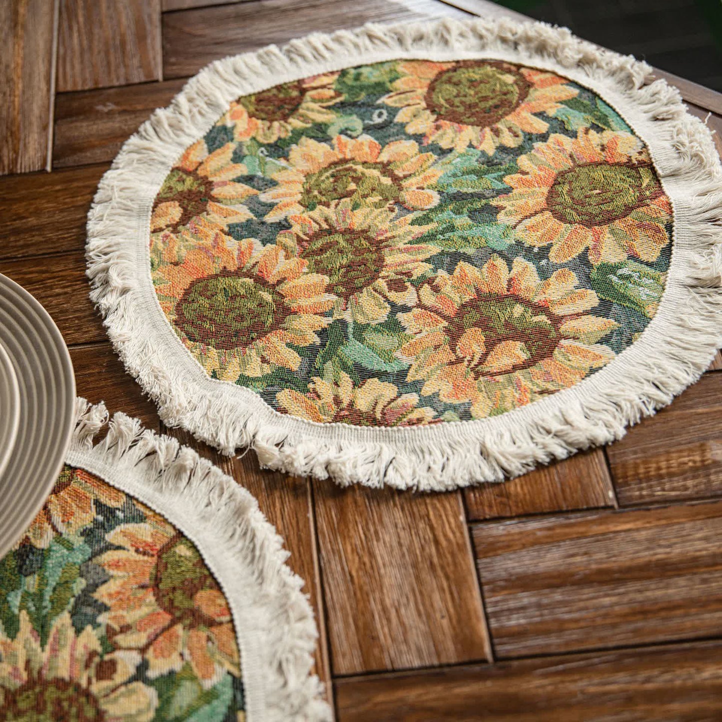 Tovaglietta americana in cotone e lino con nappa di girasole rurale