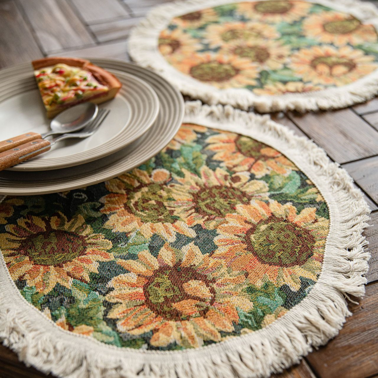 Tovaglietta americana in cotone e lino con nappa di girasole rurale