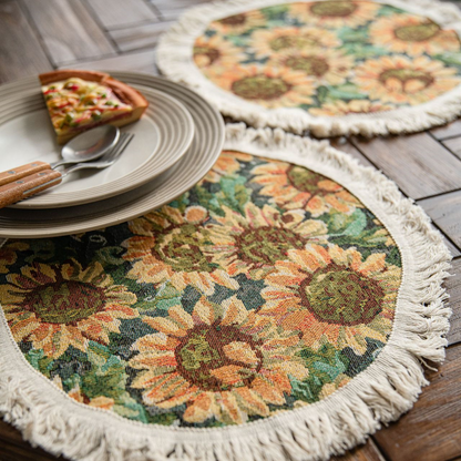 Tovaglietta americana in cotone e lino con nappa di girasole rurale