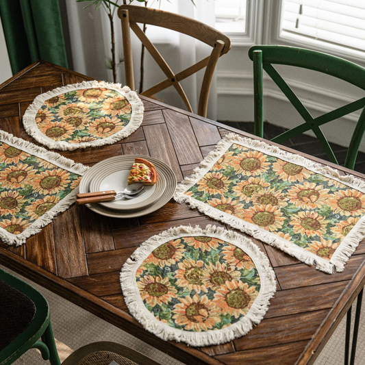 Tovaglietta americana in cotone e lino con nappa di girasole rurale