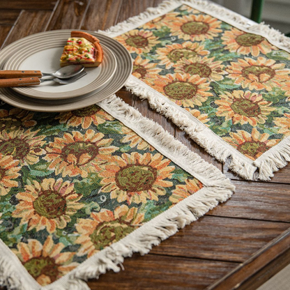 Tovaglietta americana in cotone e lino con nappa di girasole rurale