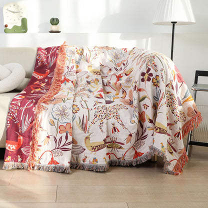 Coperta per divano in cotone leggero con nappe in stile rurale