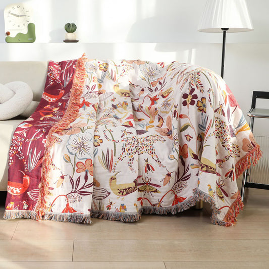 Coperta per divano in cotone leggero con nappe in stile rurale