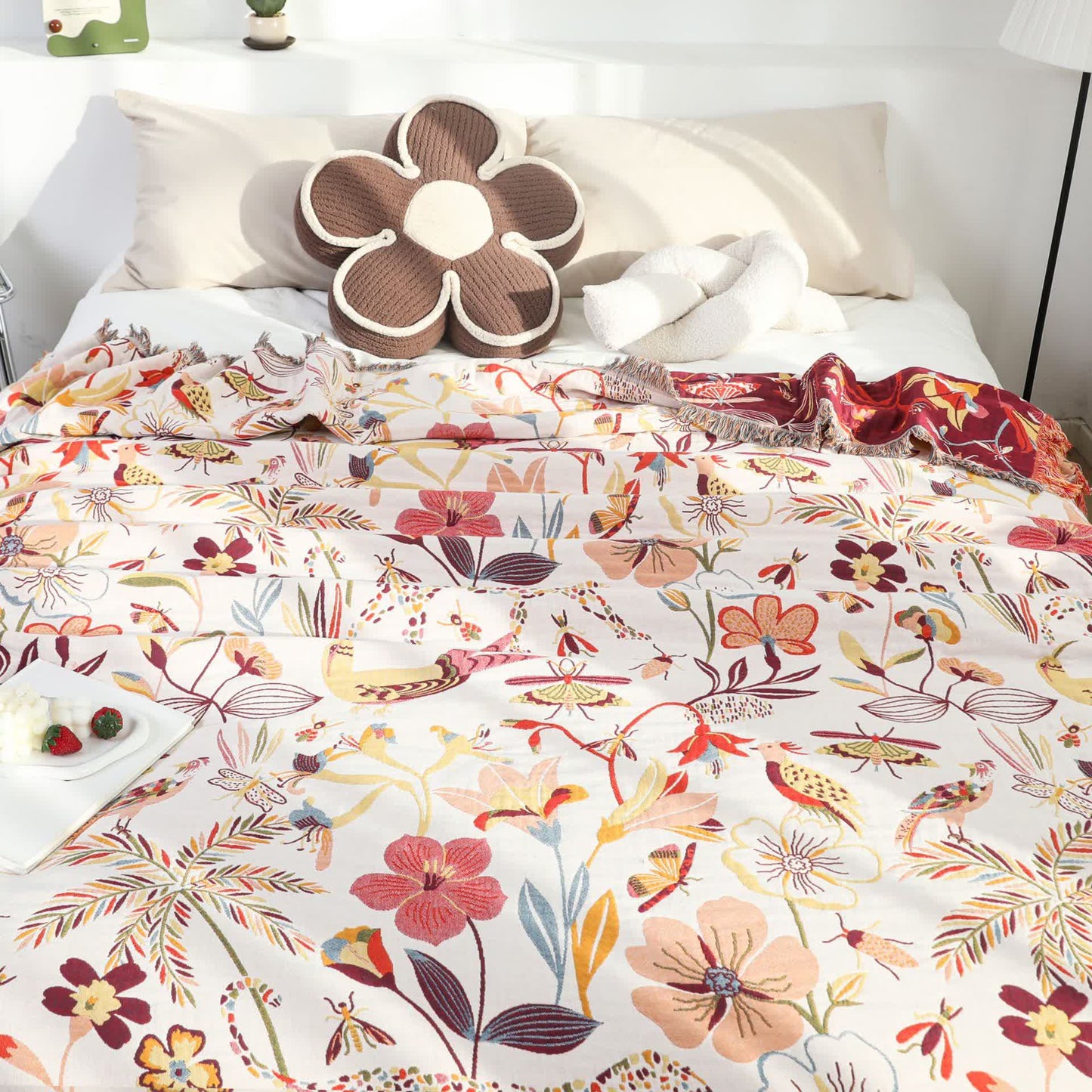 Coperta per divano in cotone leggero con nappe in stile rurale