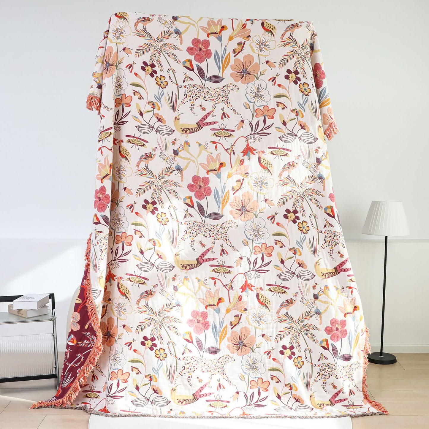 Coperta per divano in cotone leggero con nappe in stile rurale