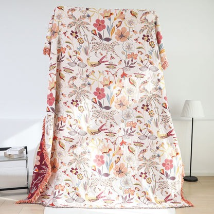 Coperta per divano in cotone leggero con nappe in stile rurale