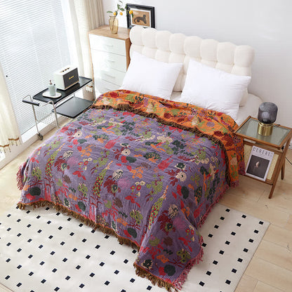 Coperta da divano in garza di cotone con nappe floreali vintage