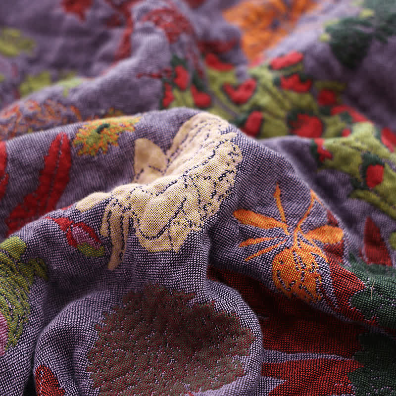 Coperta da divano in garza di cotone con nappe floreali vintage