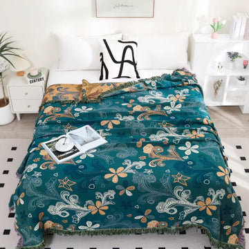 Trapunta reversibile in garza di cotone vintage con nappe